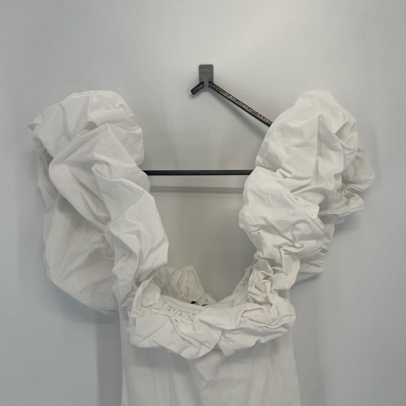 Zara Puffy Exaggerated Ruffled Neck Versatile Off Shoulder Ribbed Knit Bodysuit - Picture 2 of 8